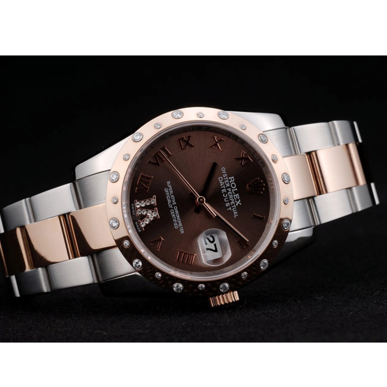 Good Copy Rolex Watches Brown DateJust Stainless 41994 Dial Case Diamond Plated Rolex Steel Brushed 0614